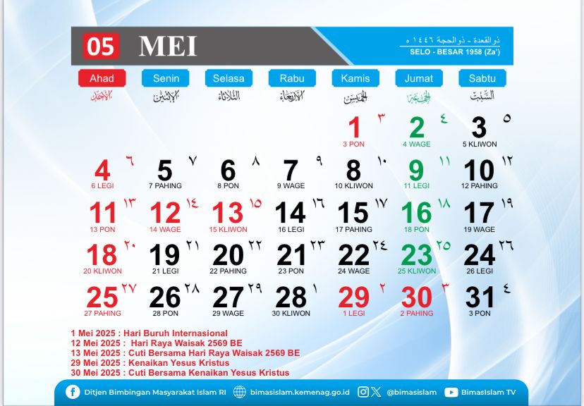 Jadwal Lengkap Libur Nasional & Cuti Bersama Mei 2025: Nikmati 2 Long Weekend!